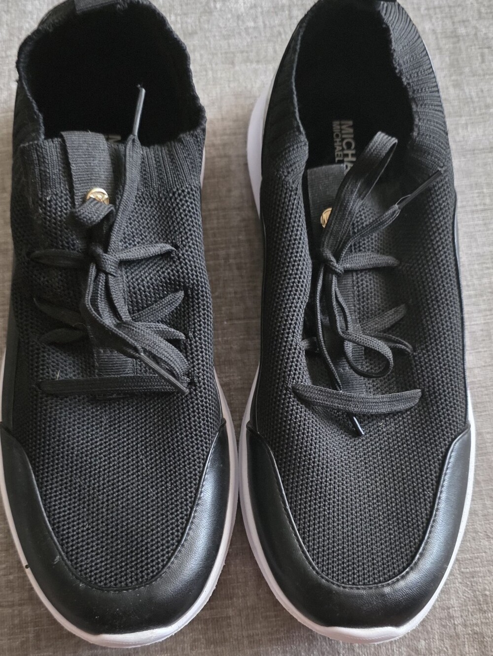 Michael Kors Black Knit Lace-Up Slip-On Sneakers with White Sole